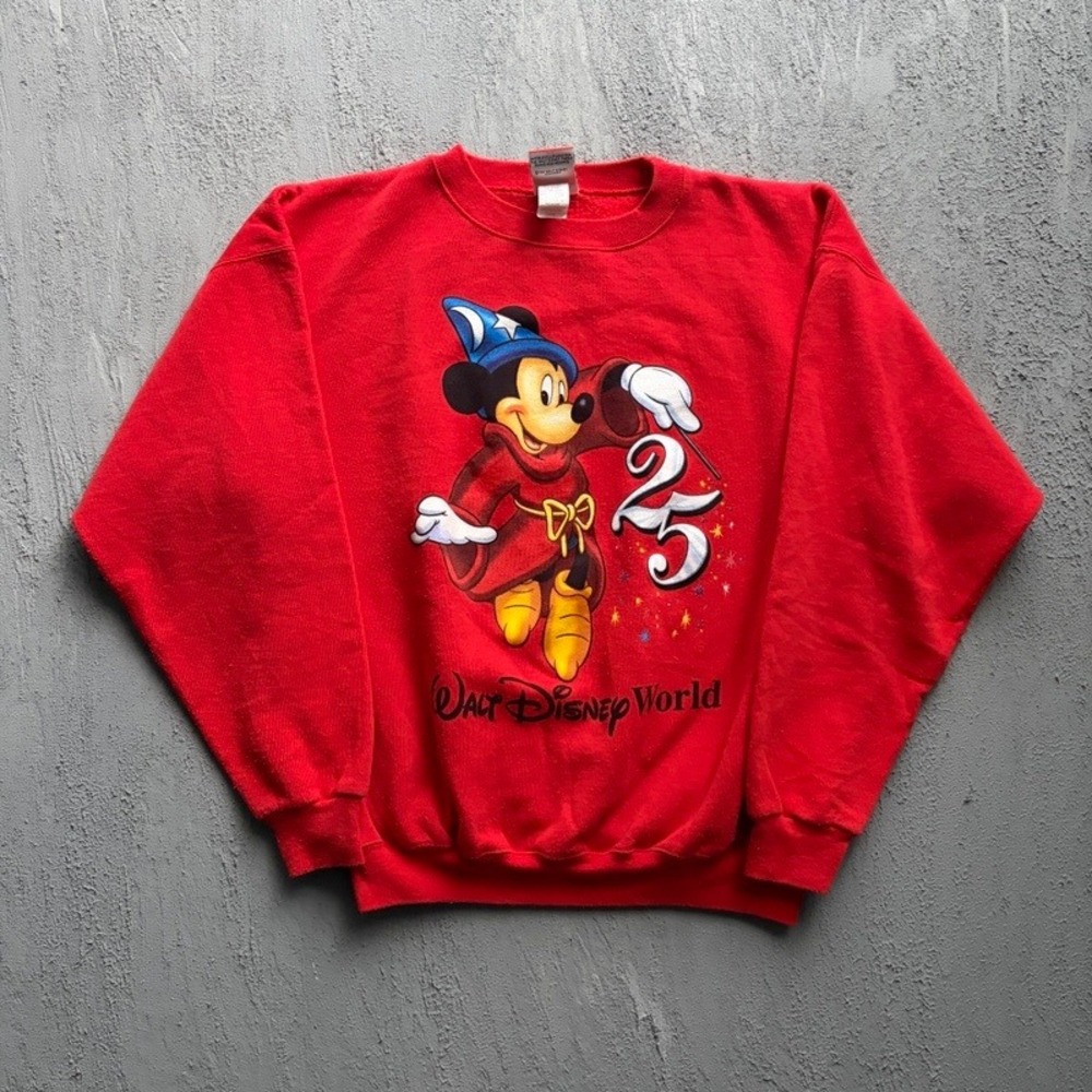 Vintage Walt Disney World Sweatshirt Large Red 1990s Mickey 25 Years